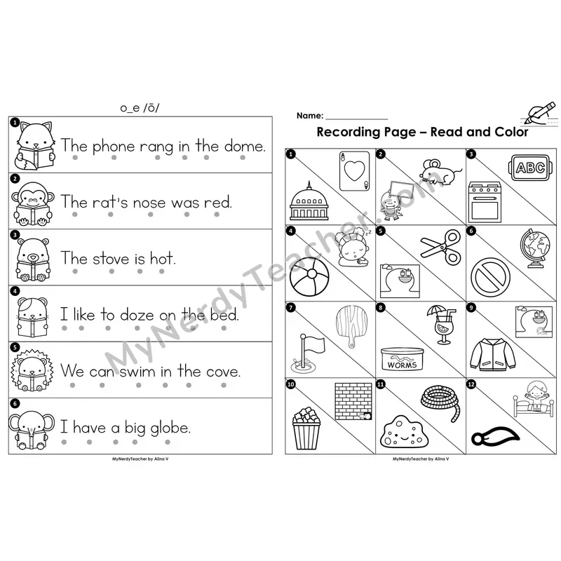 Read the Room Sentences — o_e (long o) CVCe (Black and White)
