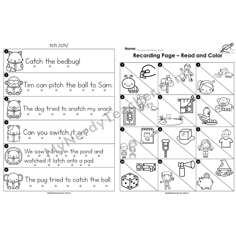 Read the Room Sentences — trigraph tch (Black and White)