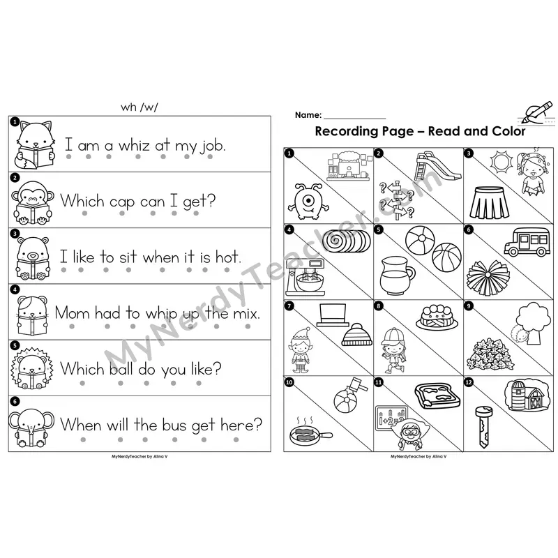 Read the Room Sentences — digraph wh (Black and White)