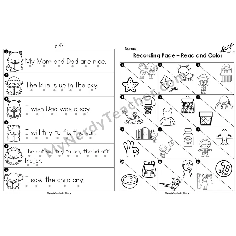 Read the Room Sentences — y as long i vowel (Black and White)