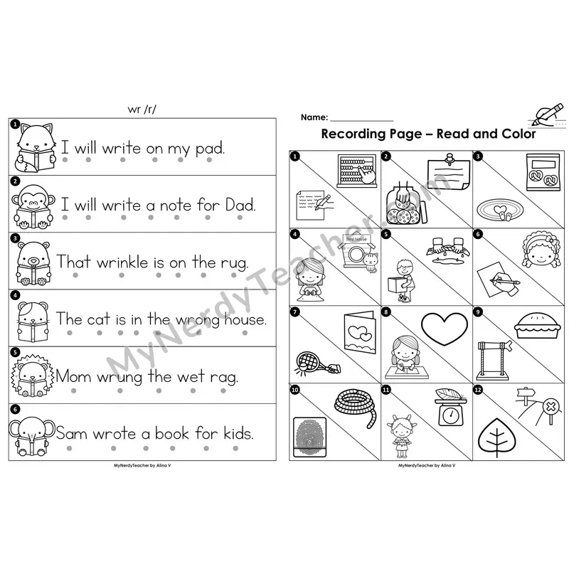 Read the Room Sentences — silent letter wr (Black and White)