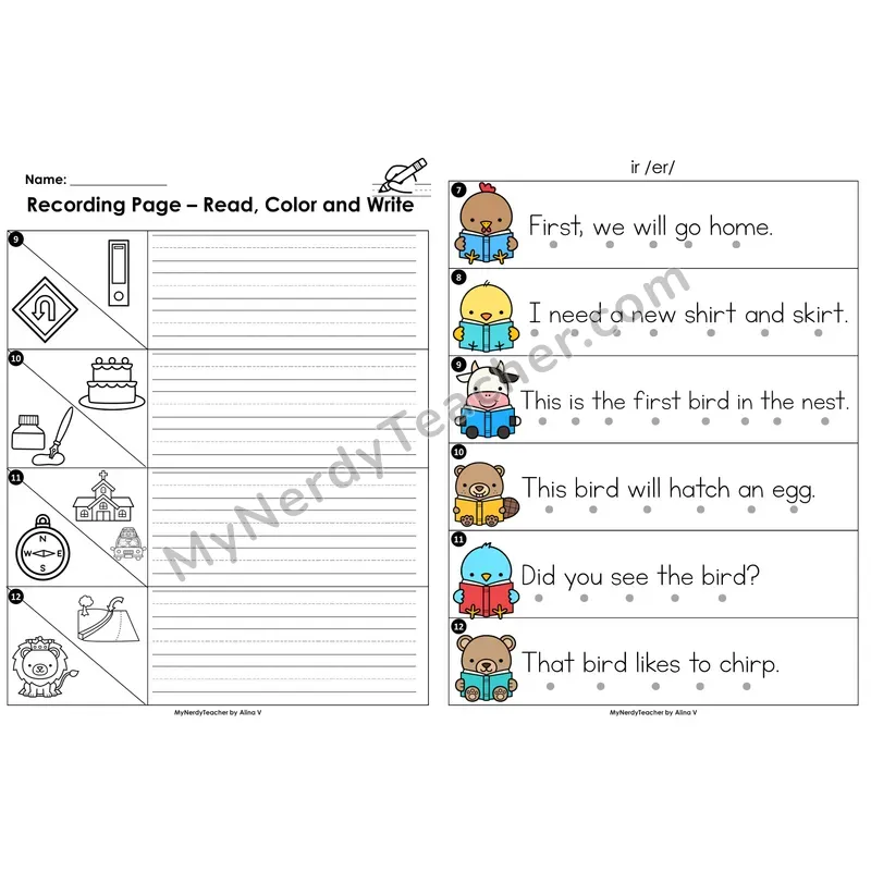 Read the Room Sentences — r-controlled vowel ir