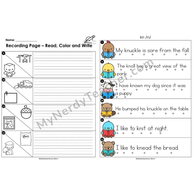 Read the Room Sentences — silent letter kn
