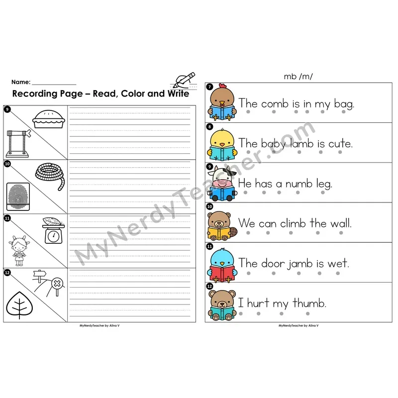 Read the Room Sentences — silent letter mb