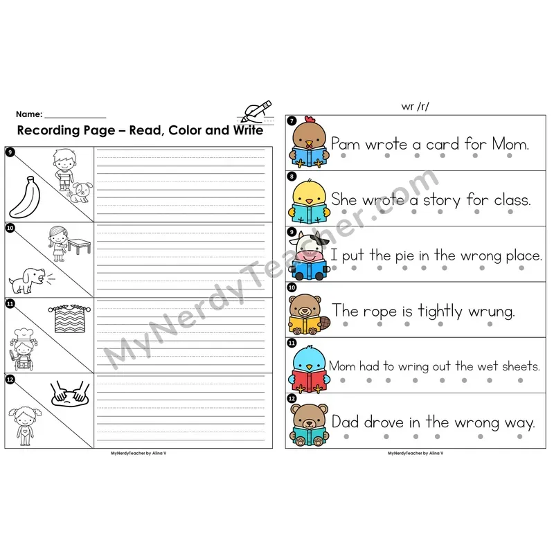 Read the Room Sentences — silent letter wr