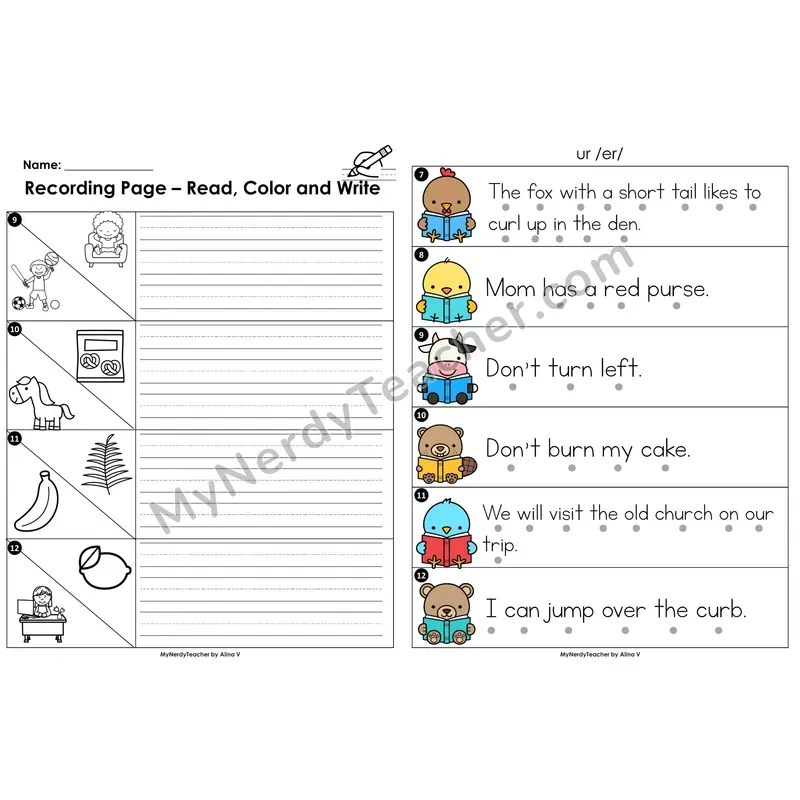 Read the Room Sentences — r-controlled vowel ur