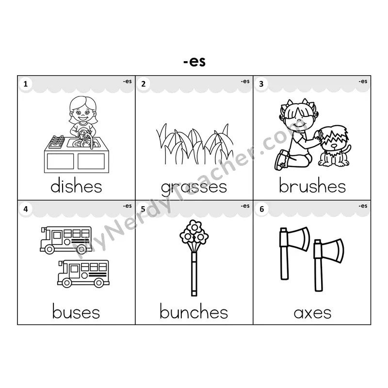 Write the Room Words — suffix -es (Black and White)