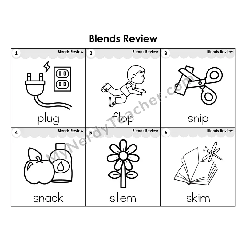 Write the Room Words — consonant blends review (Black and White)