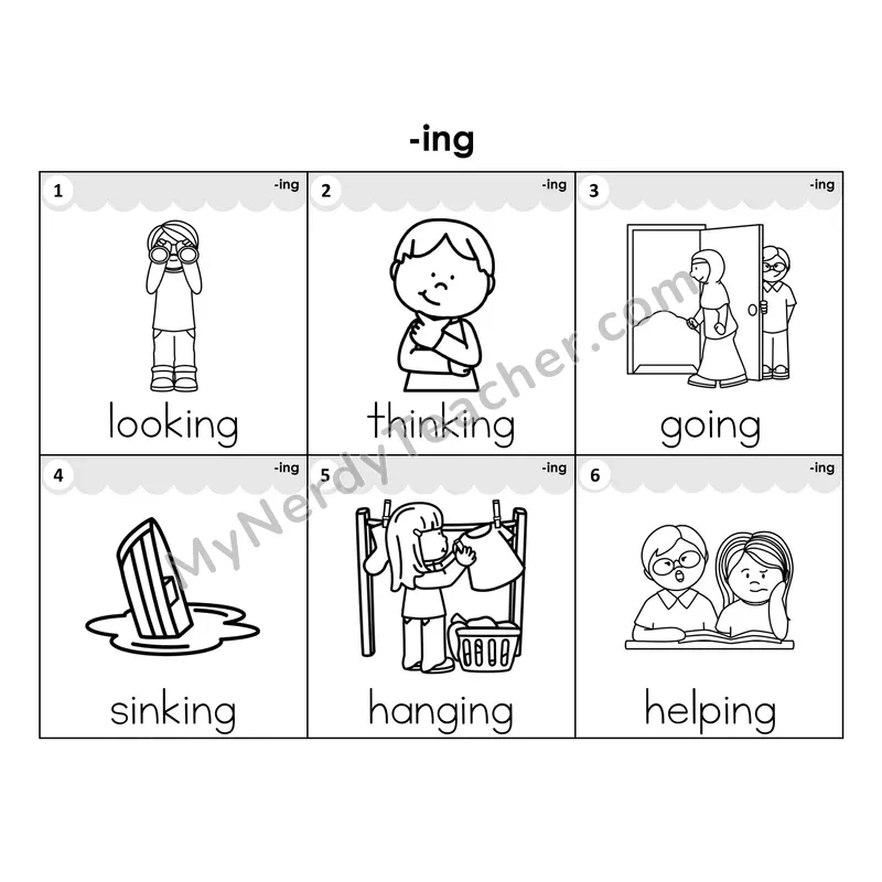 Write the Room Words — suffix -ing (Black and White)