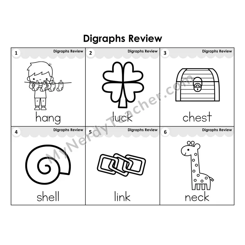 Write the Room Words — digraphs review (Black and White)