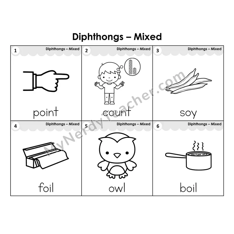 Write the Room Words — diphthongs mixed review (Black and White)