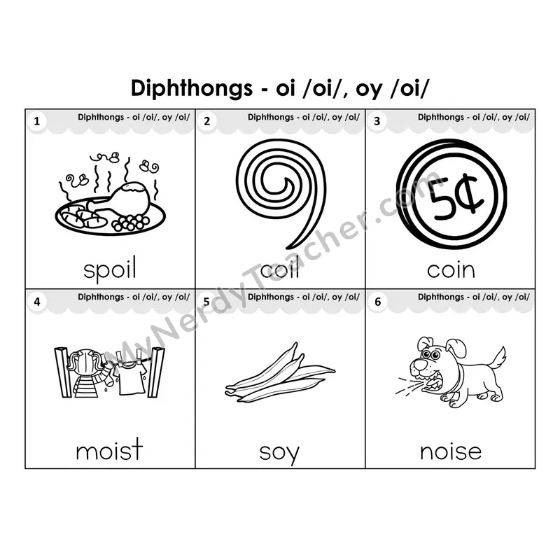 Write the Room Words — diphthongs oi/oy (Black and White)