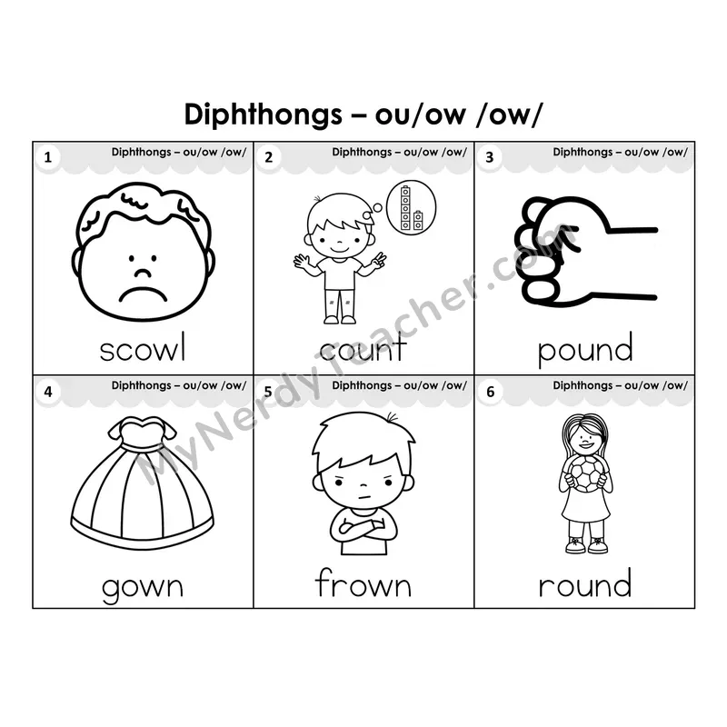 Write the Room Words — diphthongs ou/ow (Black and White)