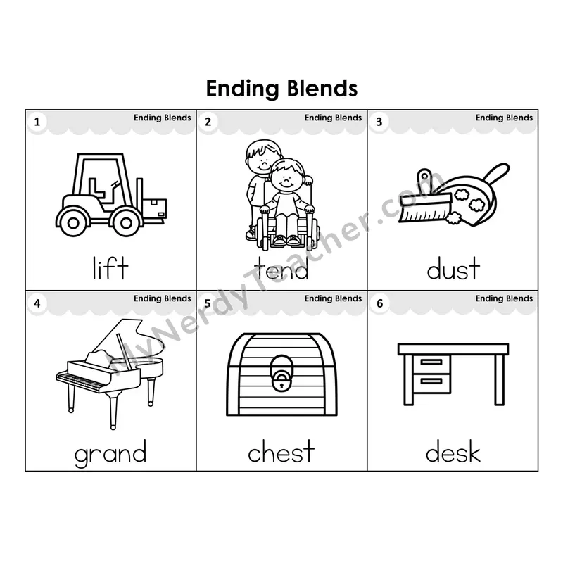 Write the Room Words — ending blends (Black and White)