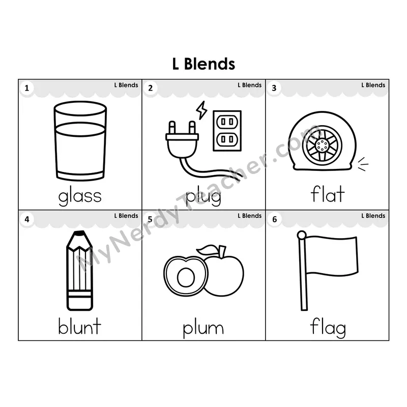 Write the Room Words — L blends (Black and White)