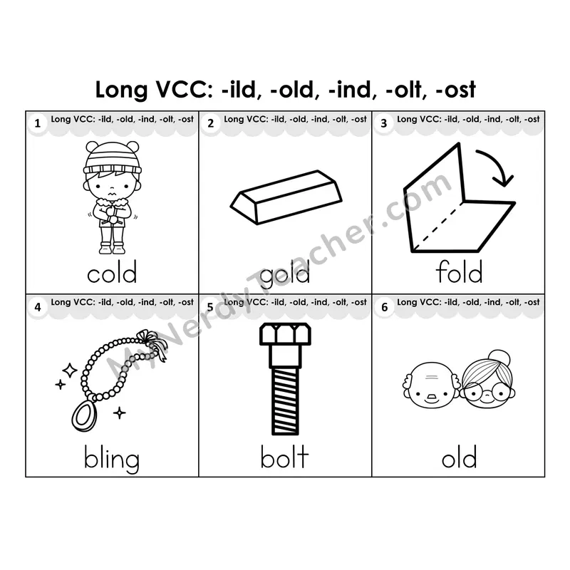 Write the Room Words — long VCC (-ild, -old, -ind, -olt, -ost) BW