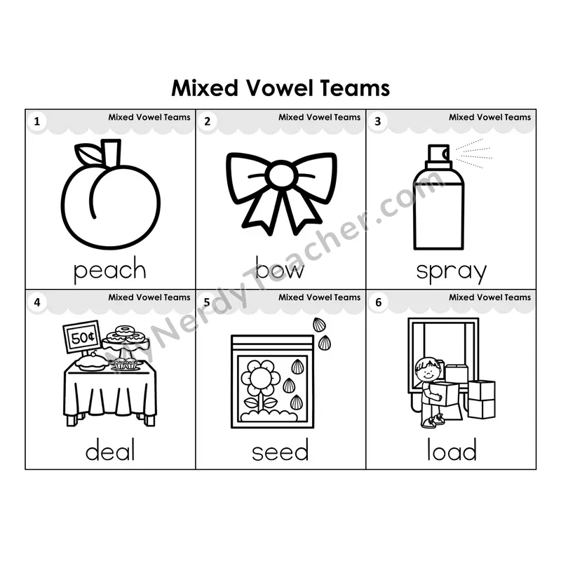 Write the Room Words — mixed vowel teams review (Black and White)
