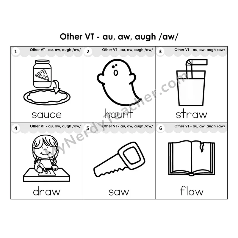 Write the Room Words — other vowel teams au/aw/augh (Black and White)