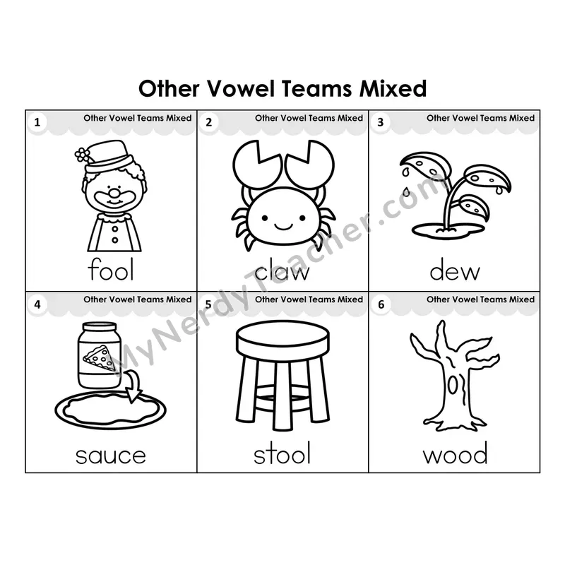 Write the Room Words — other vowel teams mixed review (Black and White)