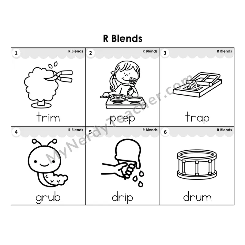Write the Room Words — R blends (Black and White)