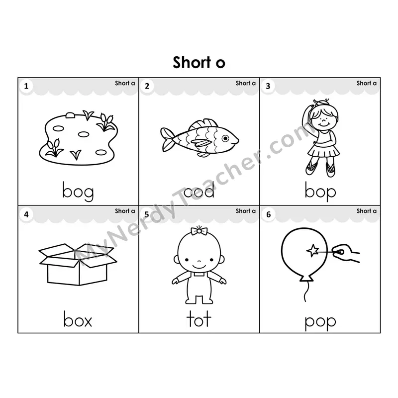 Write the Room Words — short o CVC words (Black and White)