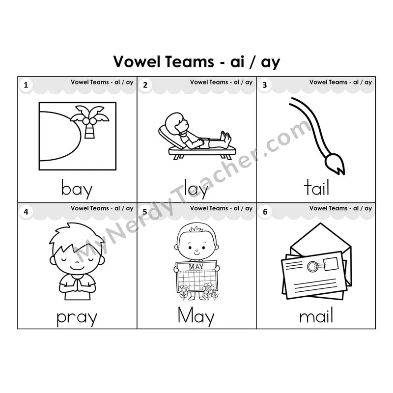 Write the Room Words — vowel teams ai/ay (long a) (Black and White)