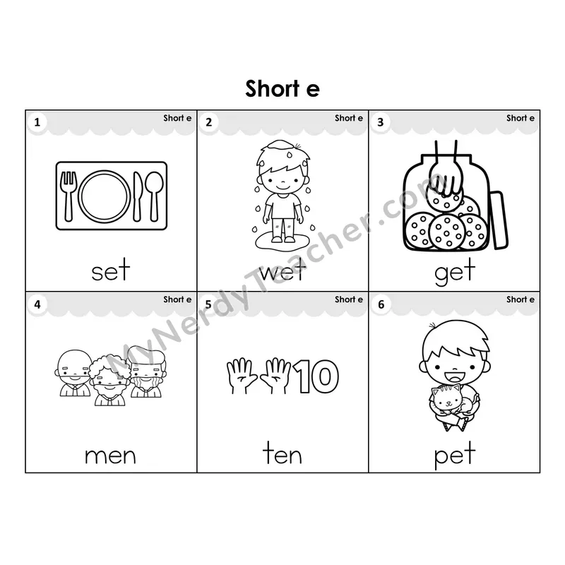 Write the Room Words — short e CVC words (Black and White)