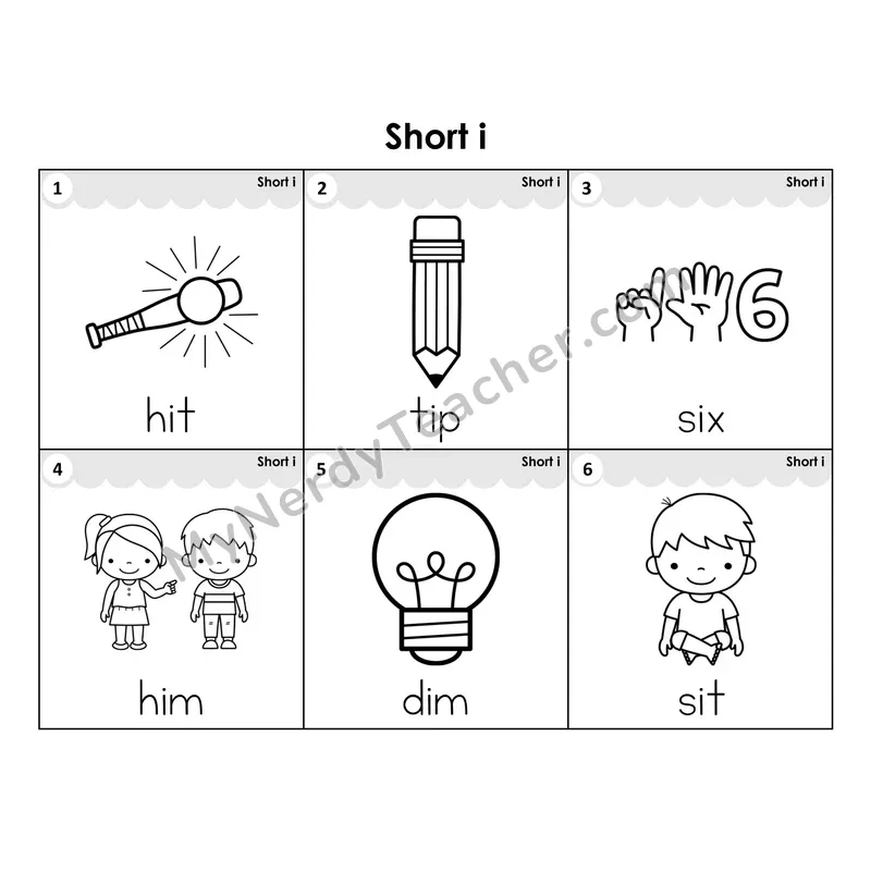 Write the Room Words — short i CVC words (Black and White)