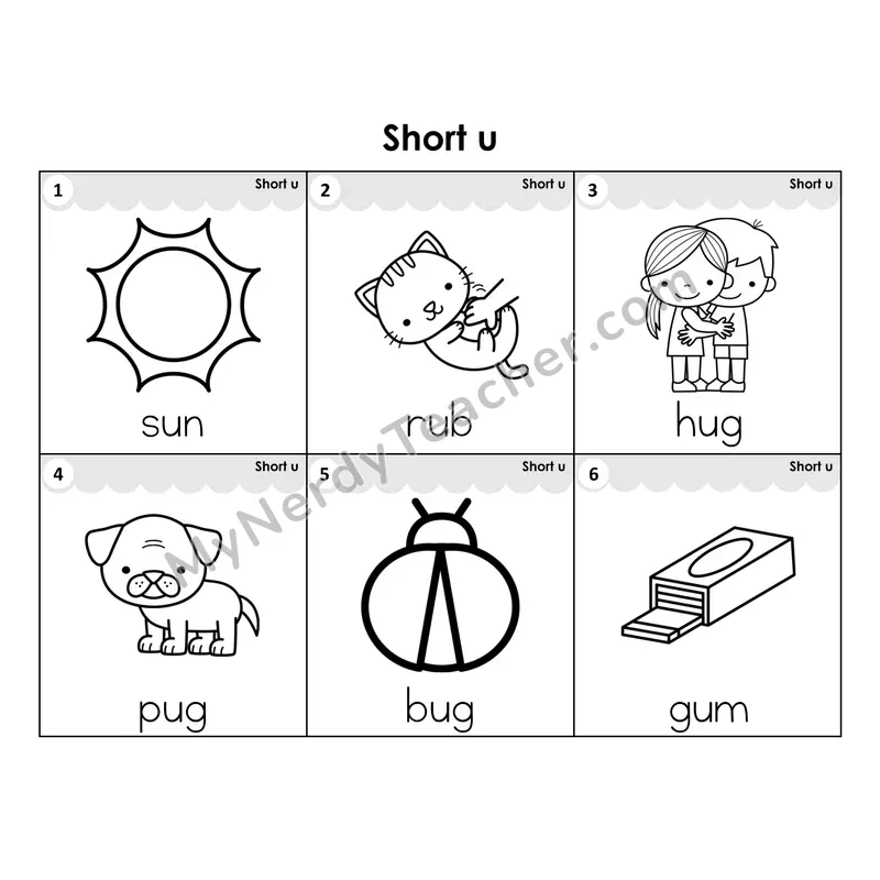 Write the Room Words — short u CVC words (Black and White)