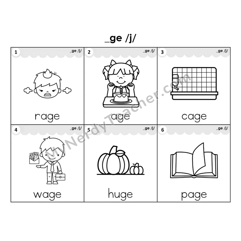 Write the Room Words — soft g (_ge) spelling pattern (Black and White)