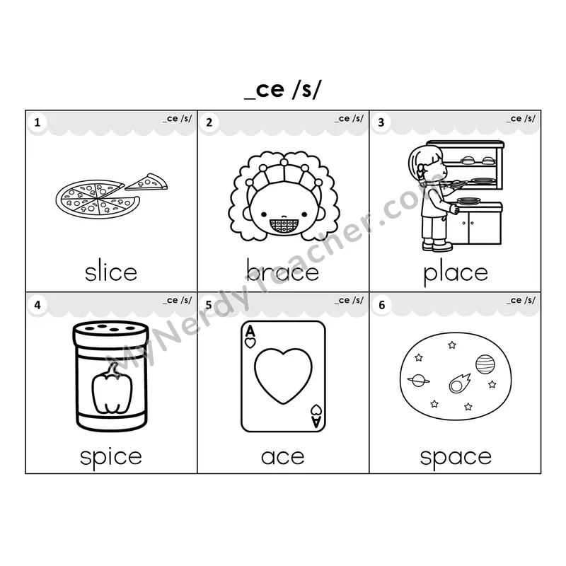 Write the Room Words — soft c (_ce) spelling pattern (Black and White)
