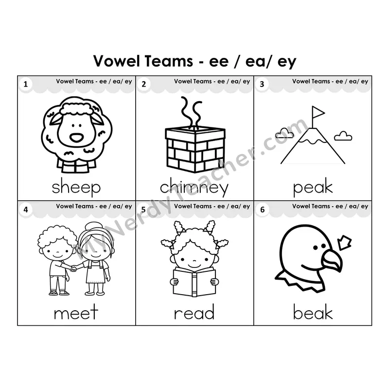 Write the Room Words — vowel teams ee/ea/ey (long e) (Black and White)