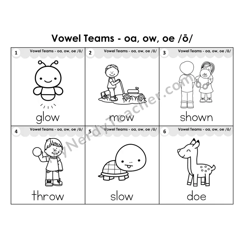 Write the Room Words — vowel teams oa/ow/oe (long o) (Black and White)