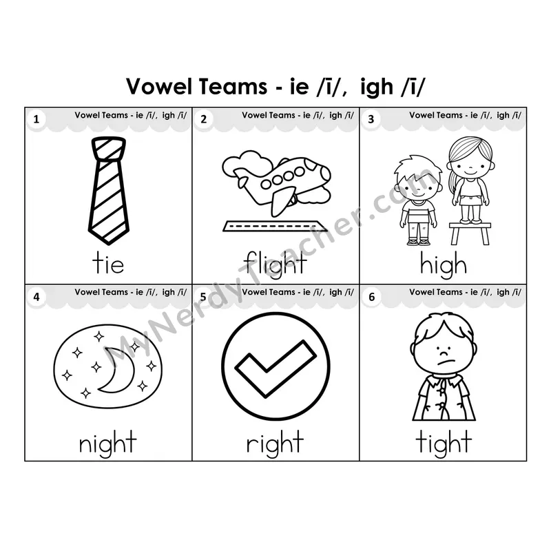 Write the Room Words — vowel teams ie/igh (long i) (Black and White)