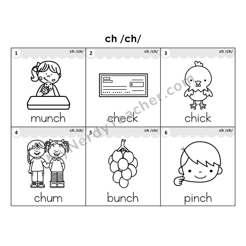 Write the Room Words — digraph ch (Black and White)