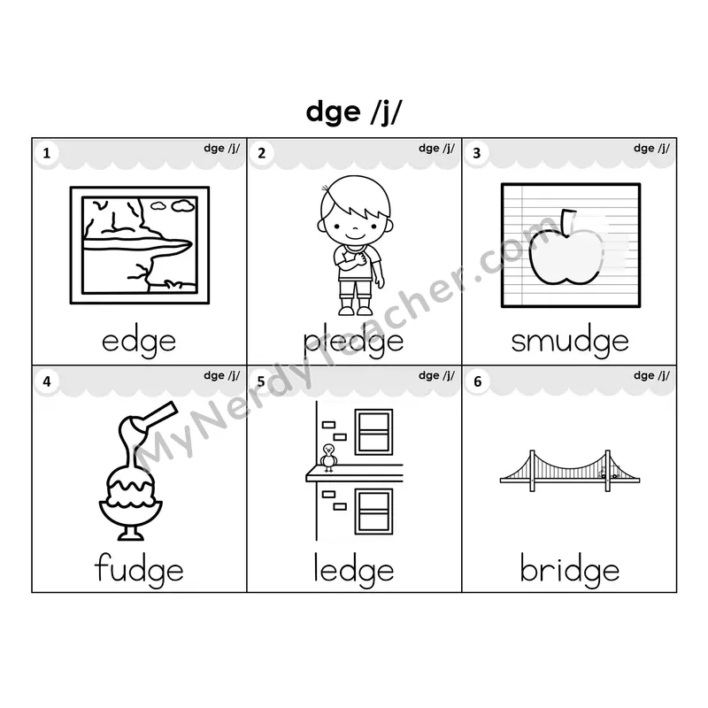 Write the Room Words — dge ending (Black and White)