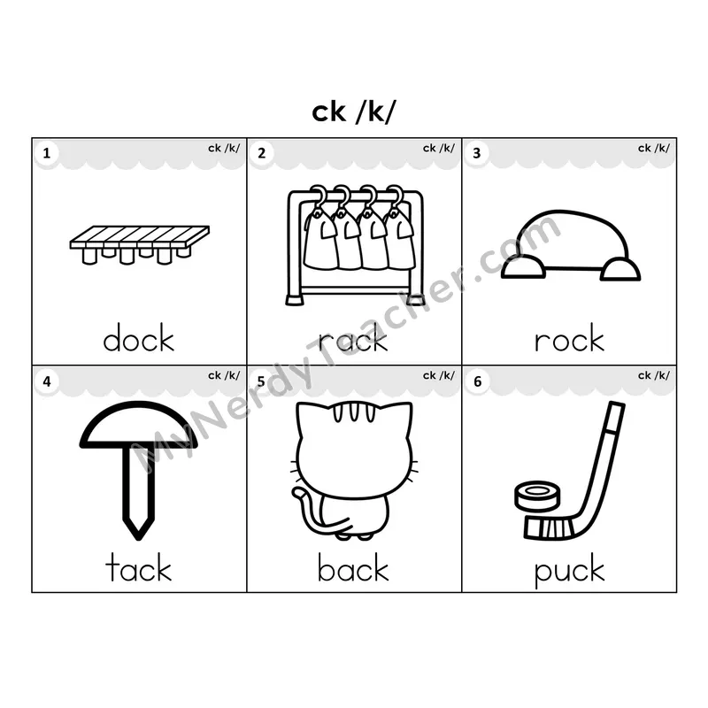 Write the Room Words — ck ending (Black and White)
