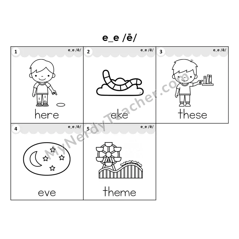 Write the Room Words — e_e (long e) CVCe (Black and White)
