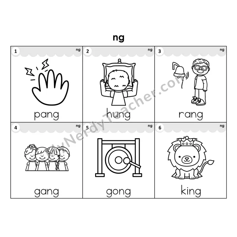Write the Room Words — digraph ng (Black and White)