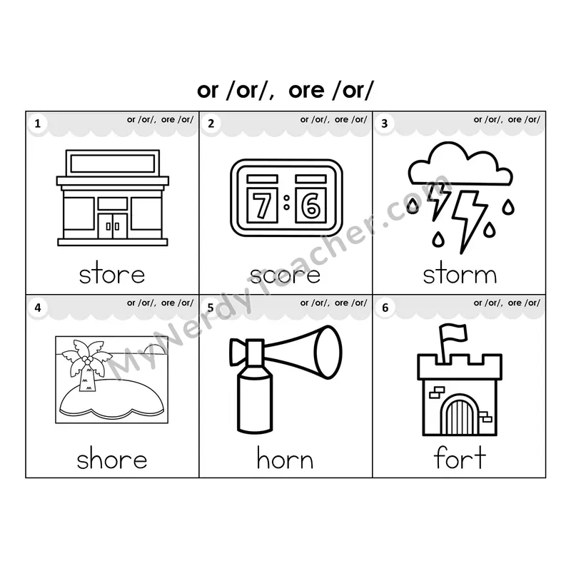 Write the Room Words — r-controlled vowels or/ore (Black and White)