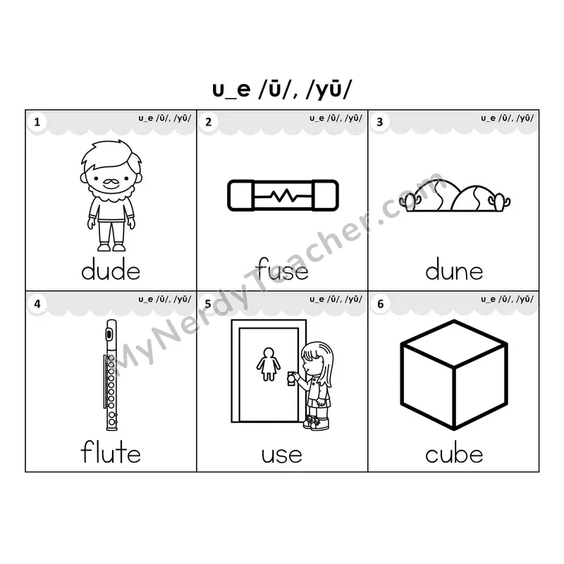 Write the Room Words — u_e (long u) CVCe (Black and White)