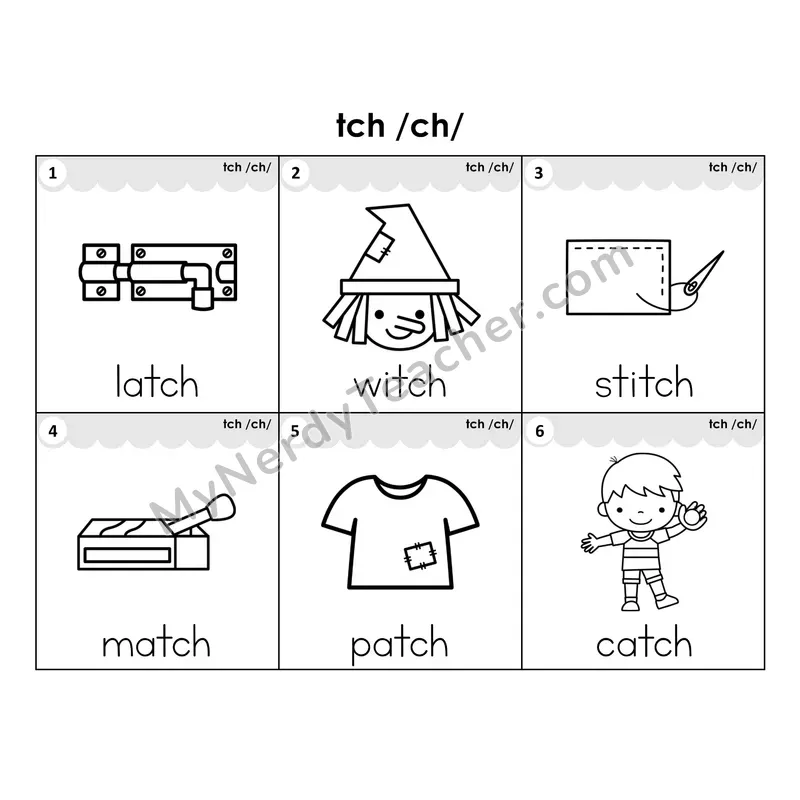 Write the Room Words — trigraph tch (Black and White)