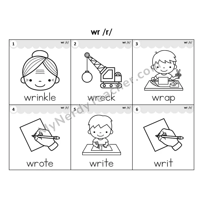Write the Room Words — silent letter wr (Black and White)