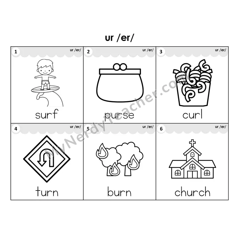 Write the Room Words — r-controlled vowel ur (Black and White)