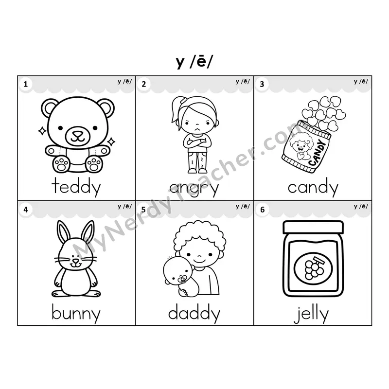 Write the Room Words — y as long e vowel (Black and White)