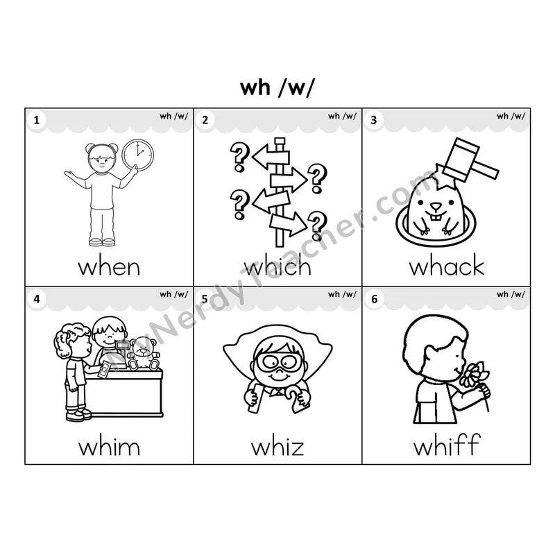 Write the Room Words — digraph wh (Black and White)