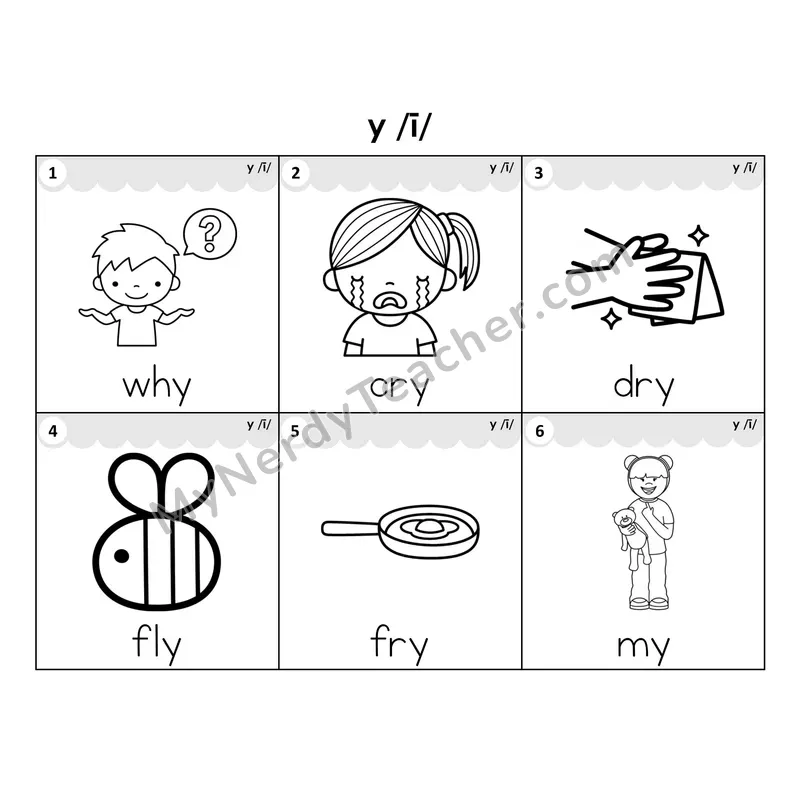 Write the Room Words — y as long i vowel (Black and White)