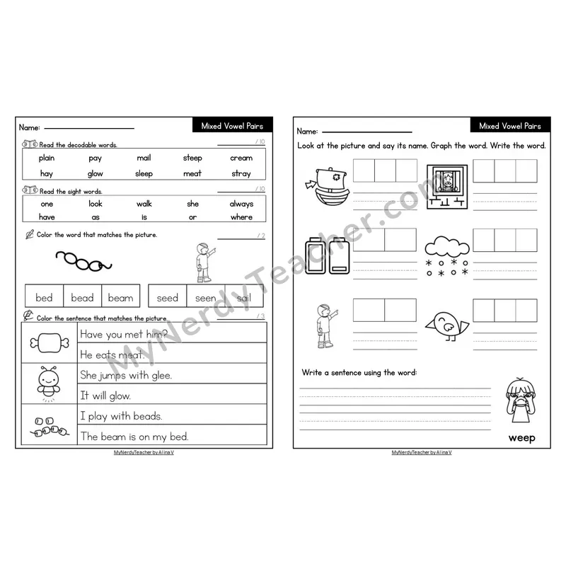 Editable Decodable Look-Alike Words and Sentences — Mixed Phonics Review