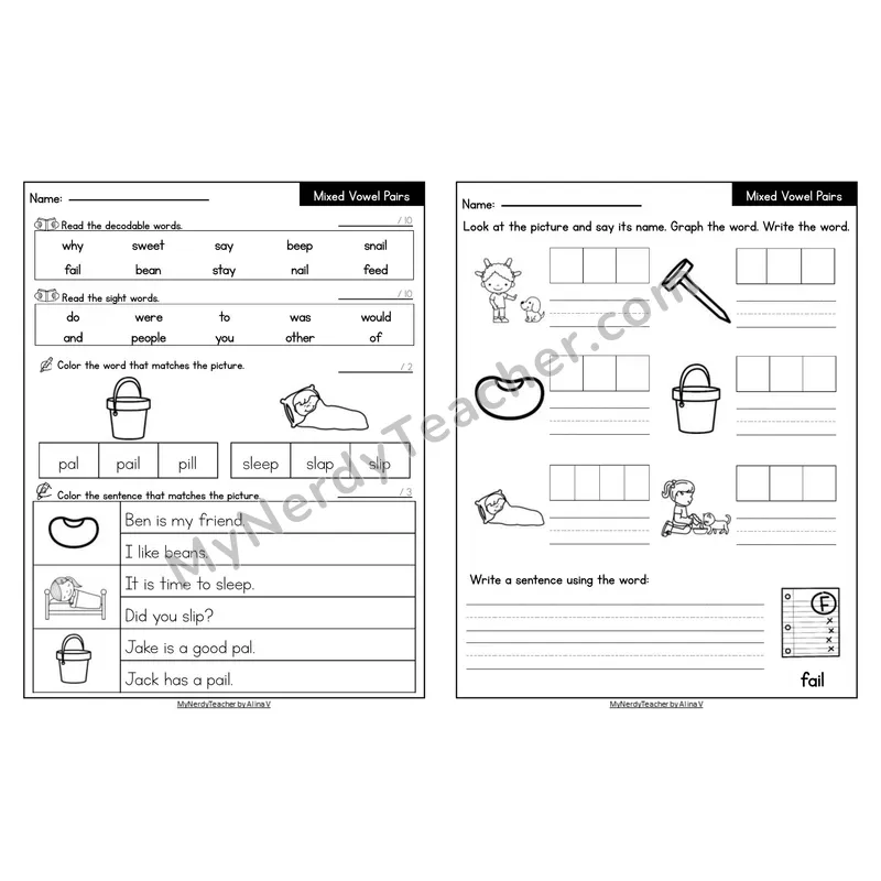Editable Decodable Look-Alike Words and Sentences — Mixed Phonics Review