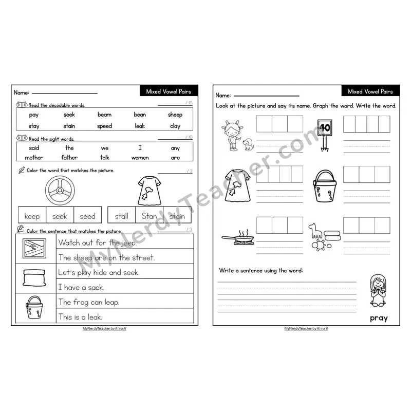 Editable Decodable Look-Alike Words and Sentences — Mixed Phonics Review